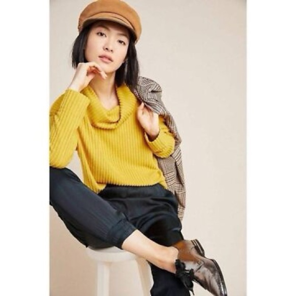 Anthropologie Maeve Vanna Cowl Neck Sweater‎ in Marigold size Small